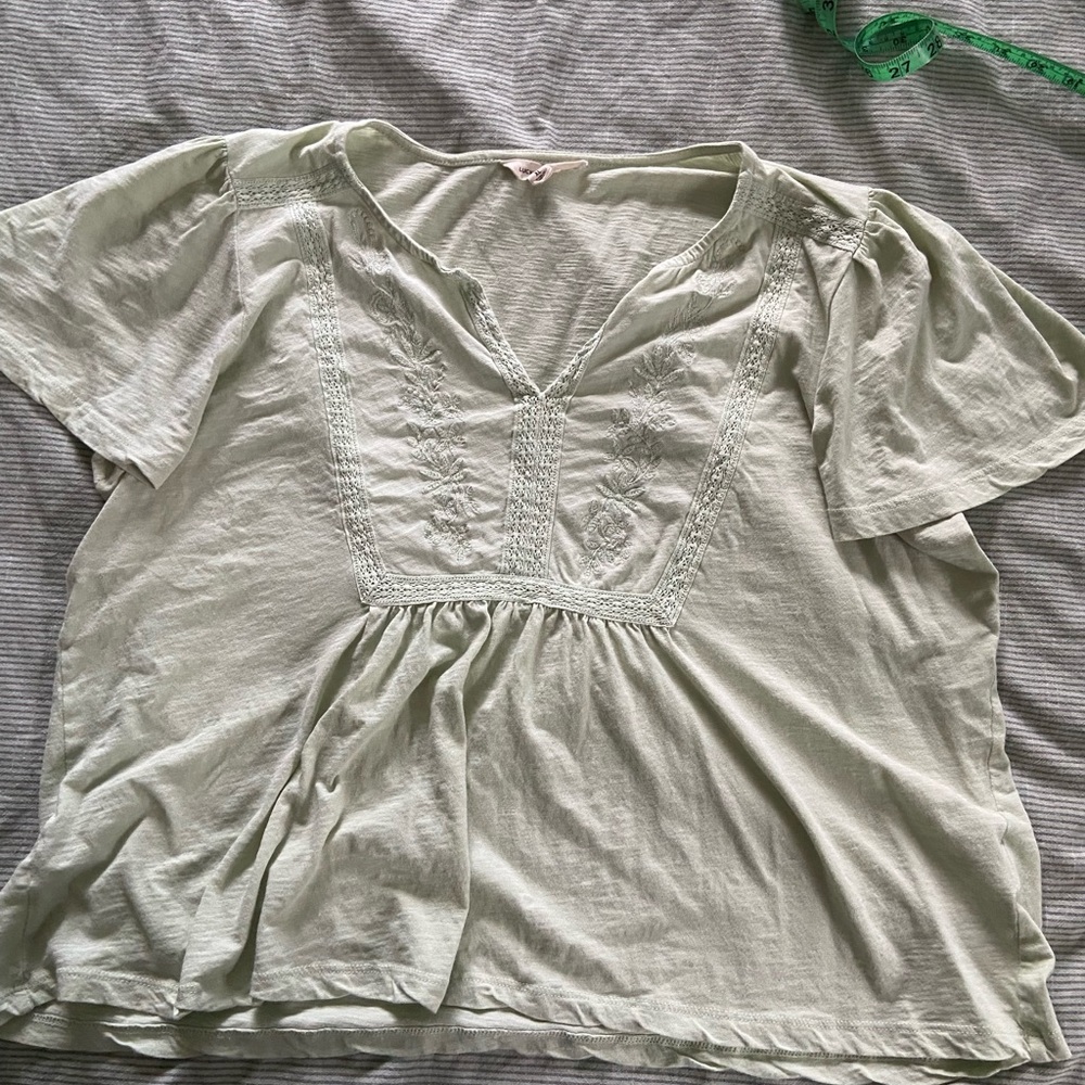 Lucky Brand Light Green Embroidered Blouse